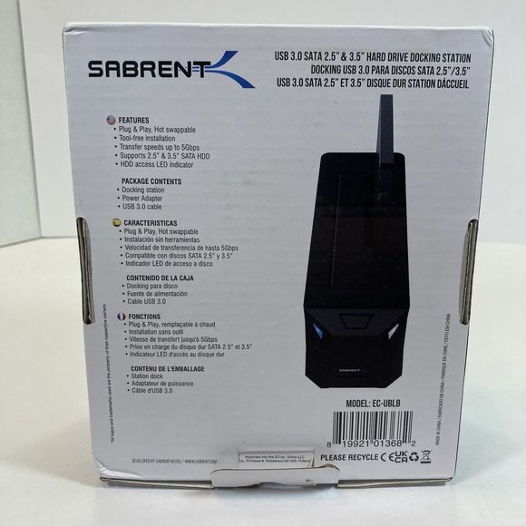 SABRENT hard drive docking station, SSD HDD 2.5" 3.5" SATA case dock (EC-UBLB) - Picture 3 of 12